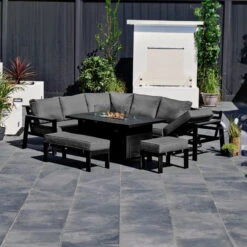 Supremo Livorno Corner Modular With Recliner Chaise Lounge & 145x85cm Rect Firepit Table