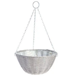 Rattan Effect Light Grey Hanging Basket 35cm