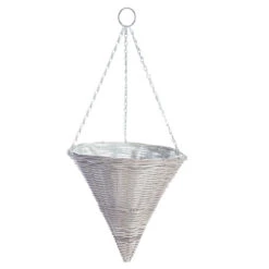 Rattan Effect Light Grey Hanging Cone 35cm