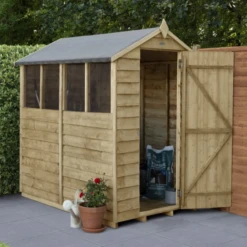 Forest Overlap Pressure Treated 6x4 Apex Shed- 4 Window
